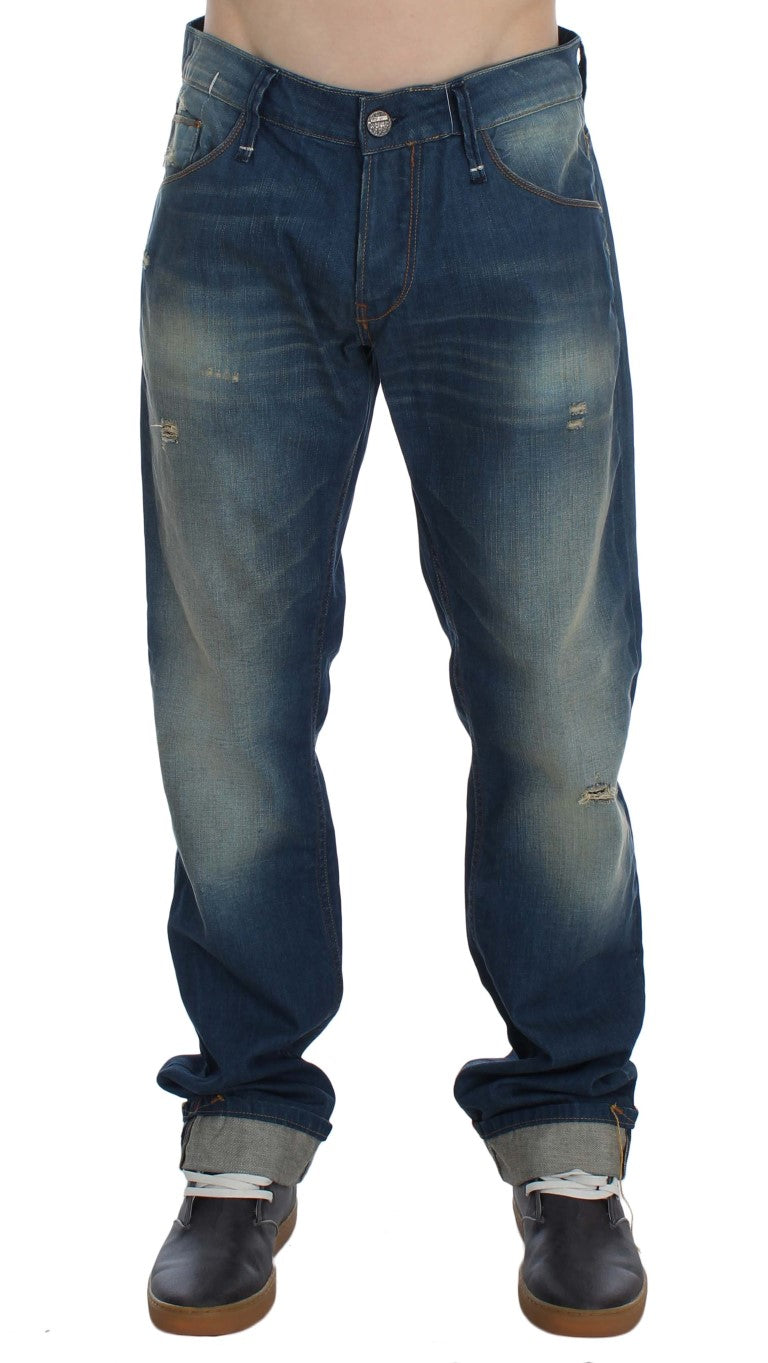 Acht Blue Wash Denim Cotton Stretch Baggy Fit Jeans | Regal Royce
