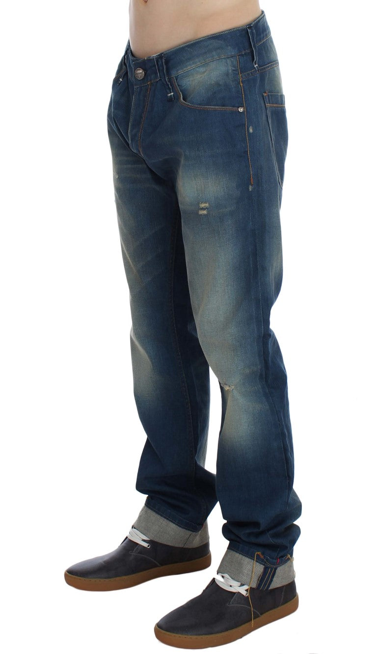 Acht Blue Wash Denim Cotton Stretch Baggy Fit Jeans | Regal Royce