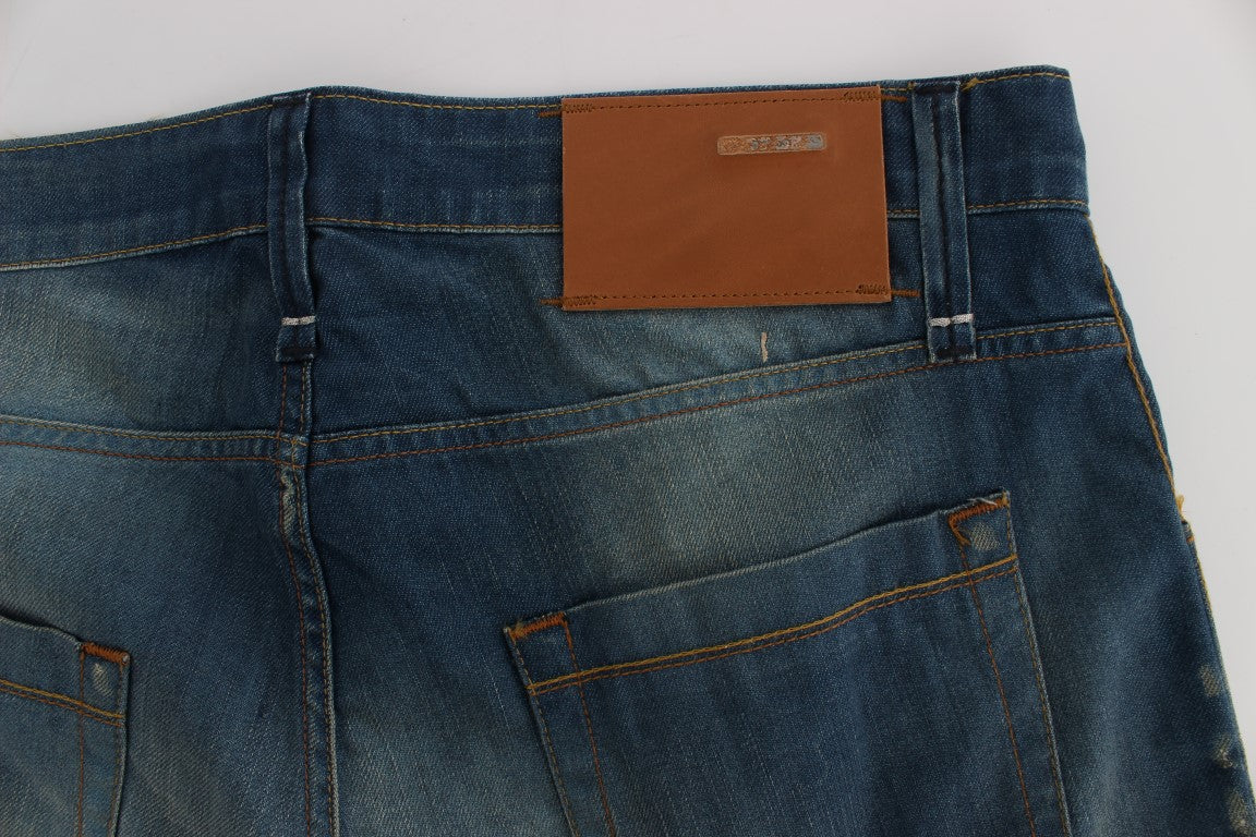 Acht Blue Wash Denim Cotton Stretch Baggy Fit Jeans | Regal Royce