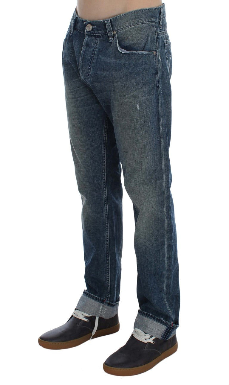 Acht Blue Wash Cotton Denim Regular Fit Jeans | Regal Royce