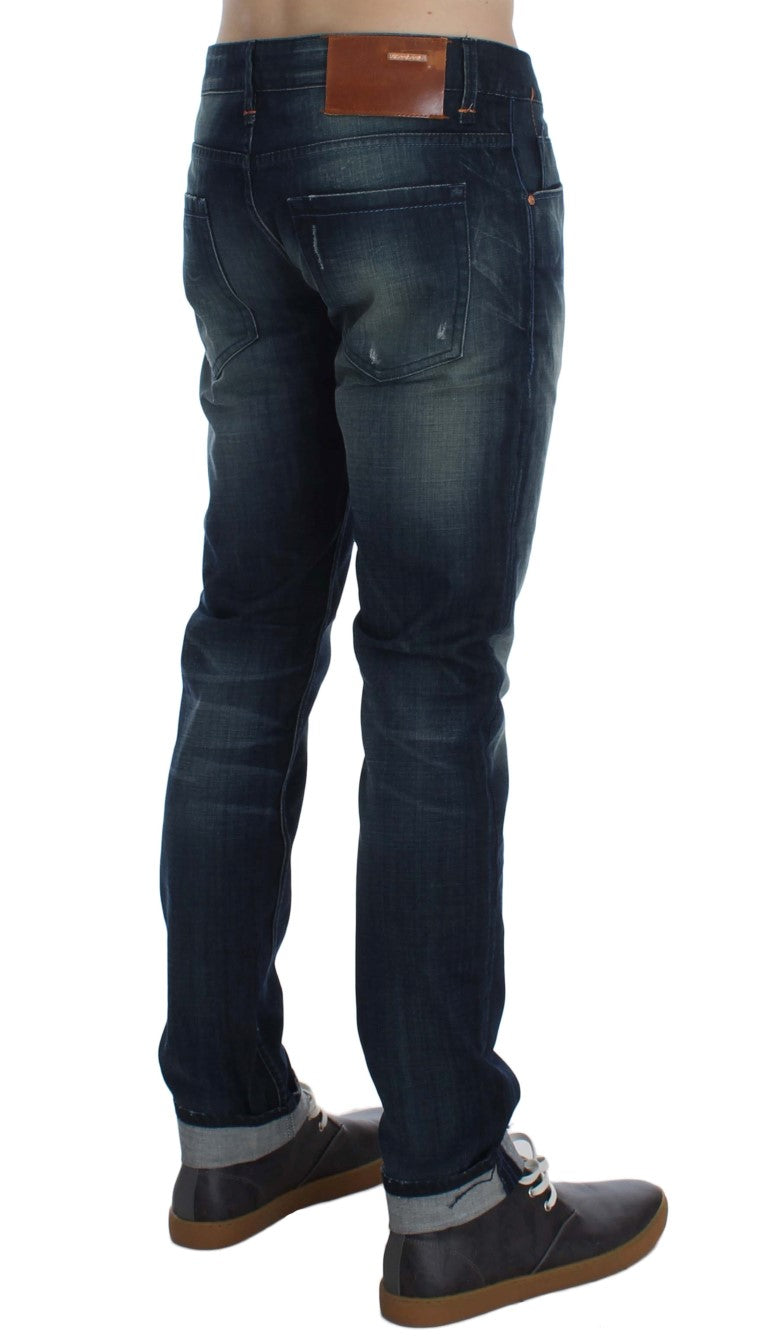 Acht Blue Wash Cotton Denim Slim Fit Jeans | Regal Royce