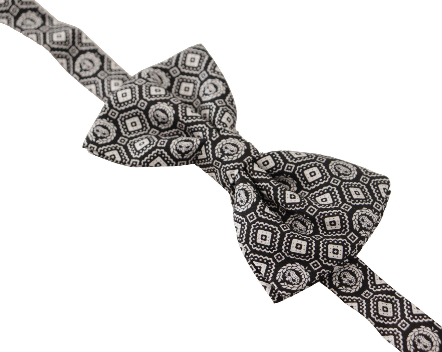 Dolce & Gabbana Black white 100% Silk Adjustable Neck Papillon Tie | Regal Royce