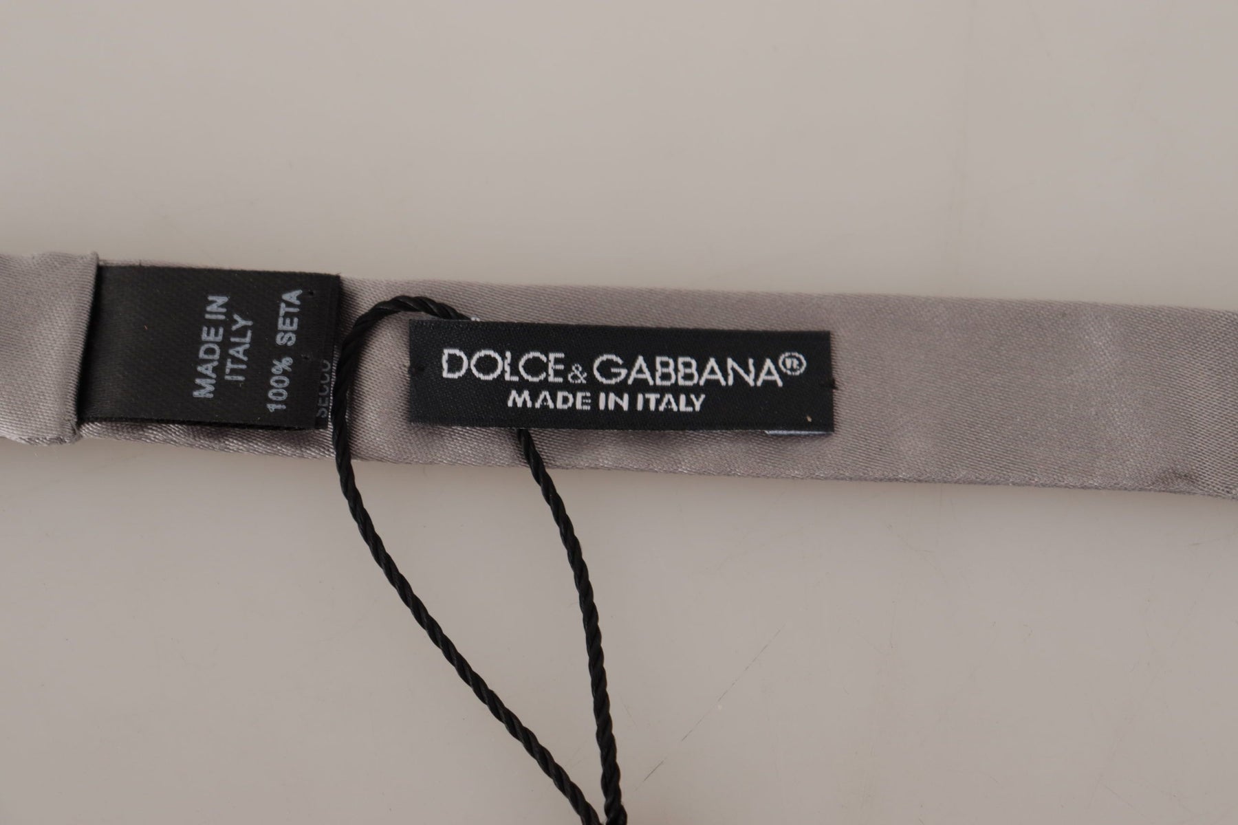 Dolce & Gabbana Silver 100% Silk Slim Adjustable Neck Papillon Tie | Regal Royce