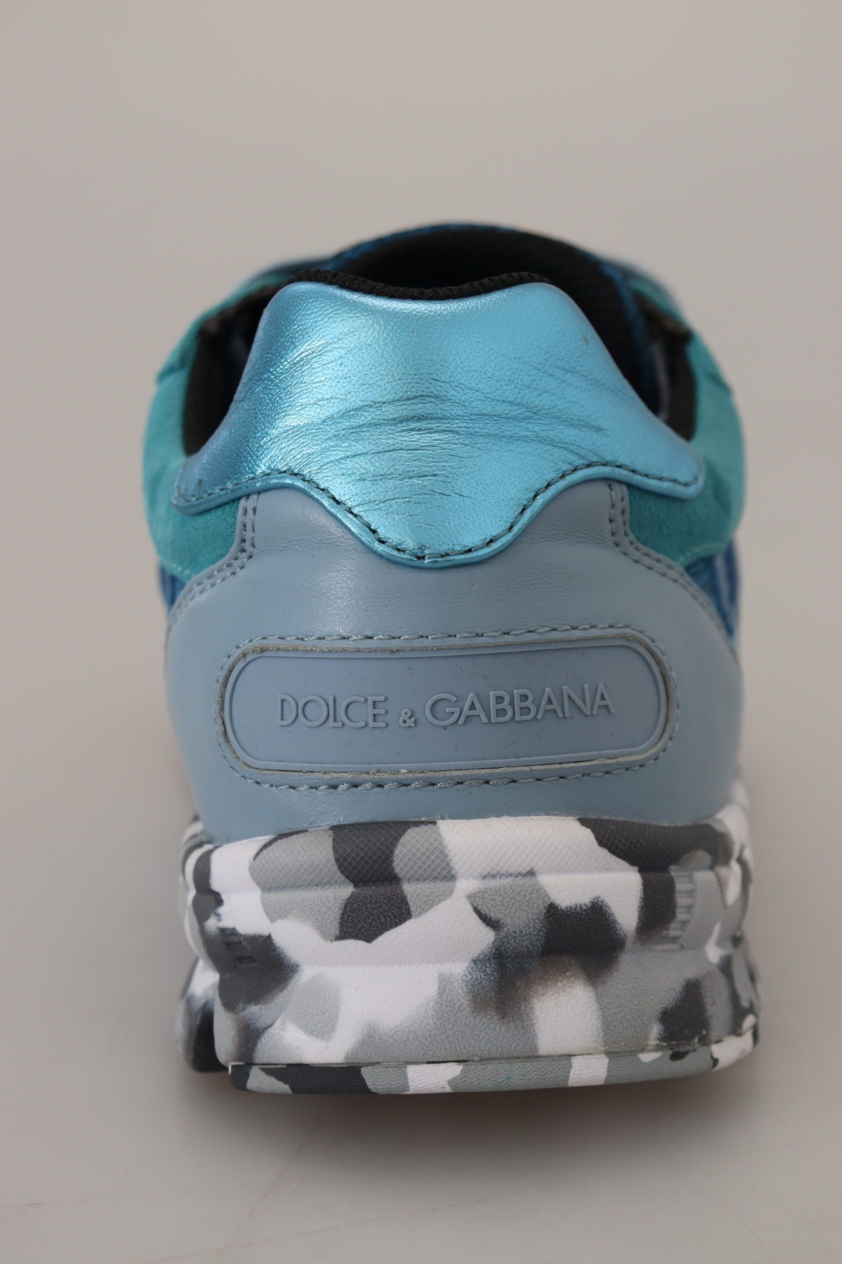 Dolce & Gabbana Blue Gray Leather Sport Low Top Sneakers | Regal Royce
