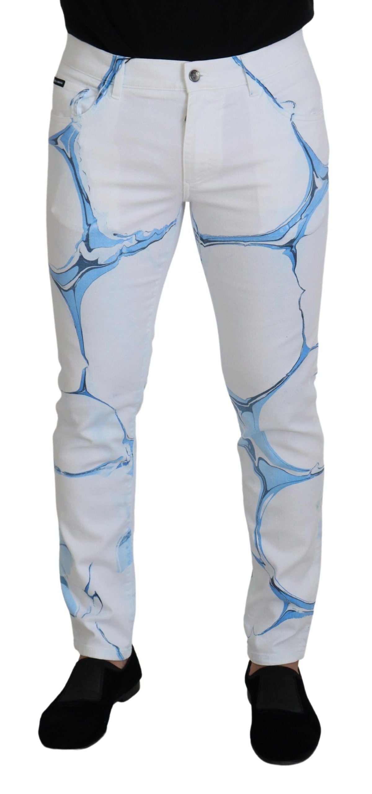 Dolce & Gabbana White Blue Denim Cotton Jeans Stretch Skinny Fit Pant | Regal Royce