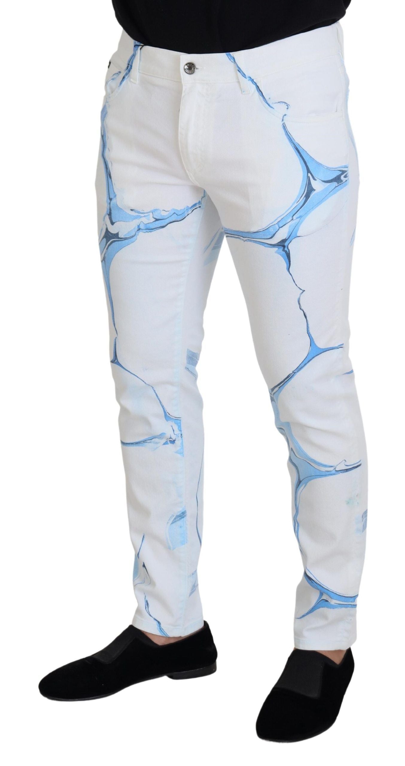 Dolce & Gabbana White Blue Denim Cotton Jeans Stretch Skinny Fit Pant | Regal Royce