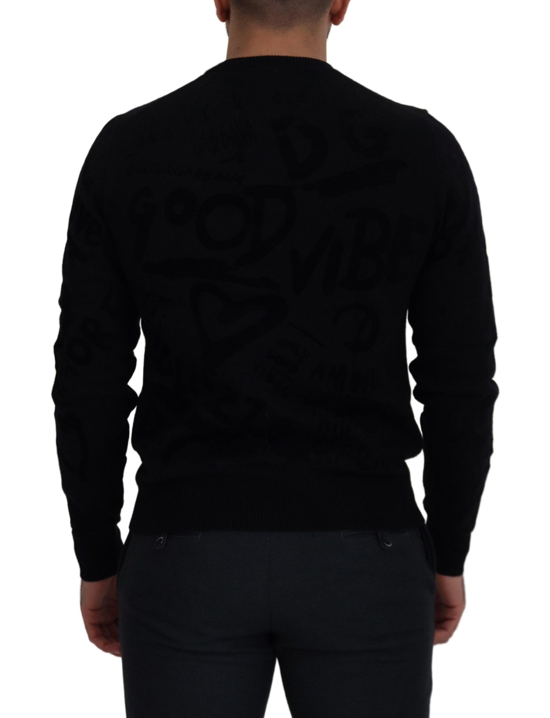 Dolce & Gabbana Black Wool Logo Pattern Crewneck Pullover Sweater | Regal Royce