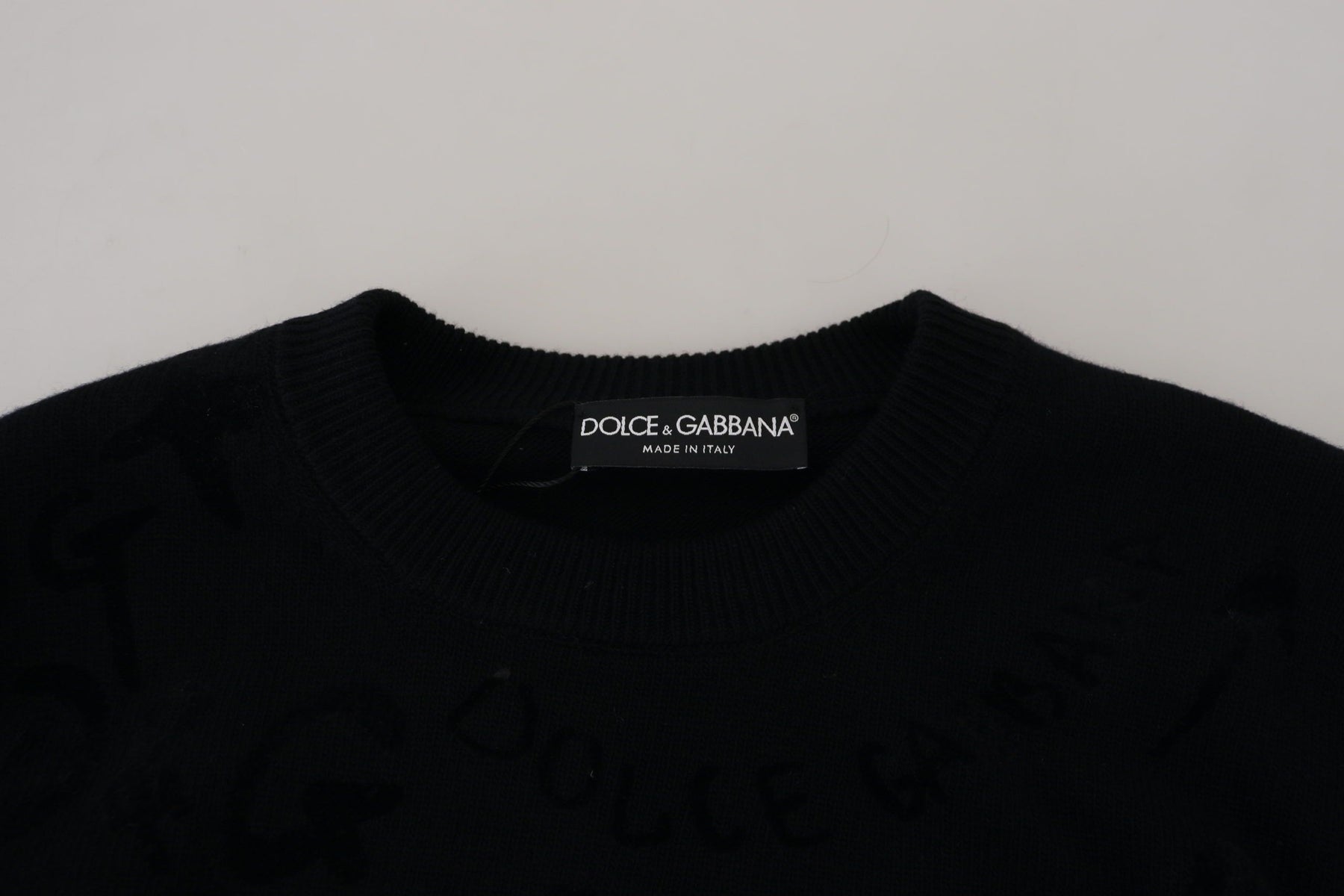 Dolce & Gabbana Black Wool Logo Pattern Crewneck Pullover Sweater | Regal Royce