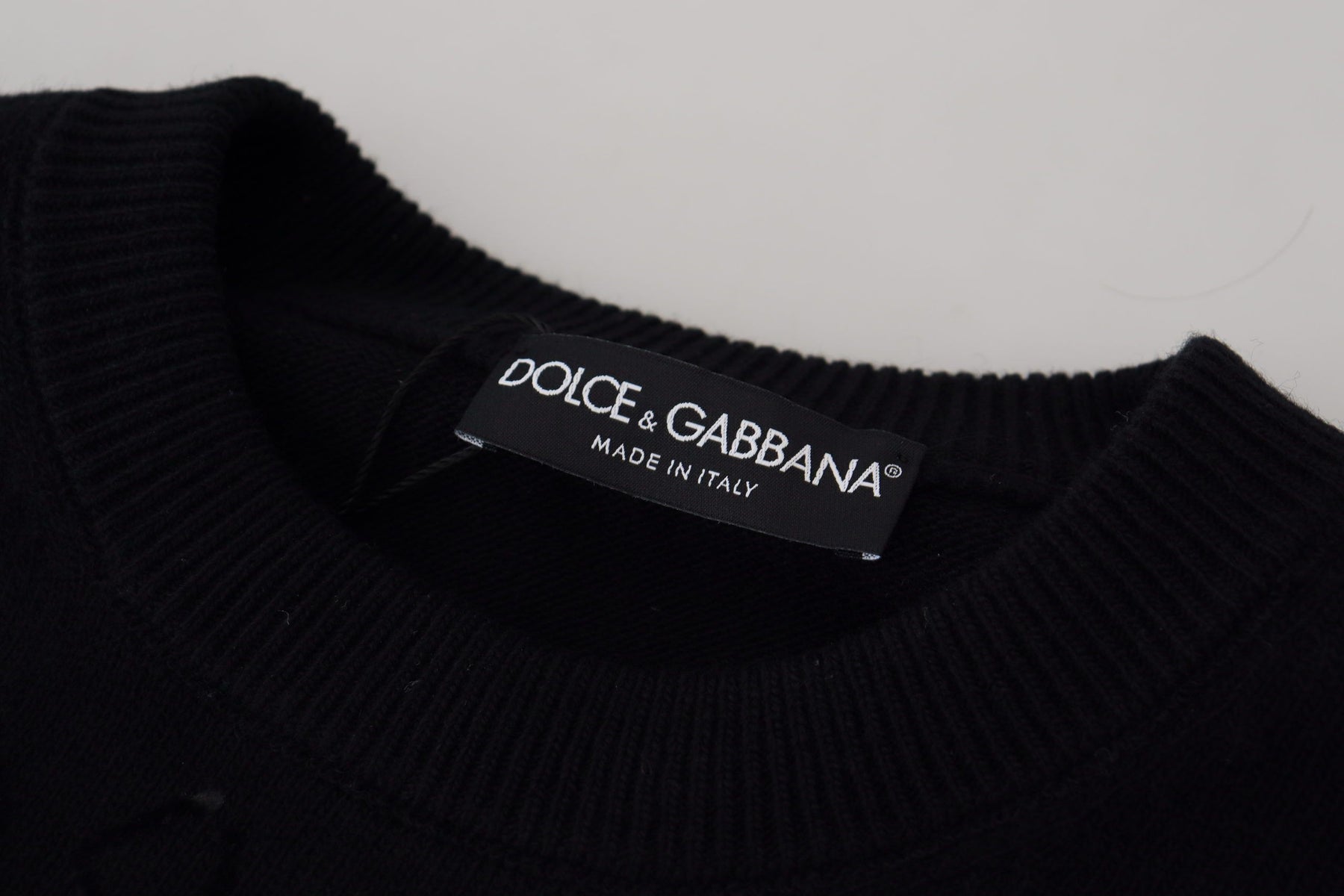 Dolce & Gabbana Black Wool Logo Pattern Crewneck Pullover Sweater | Regal Royce