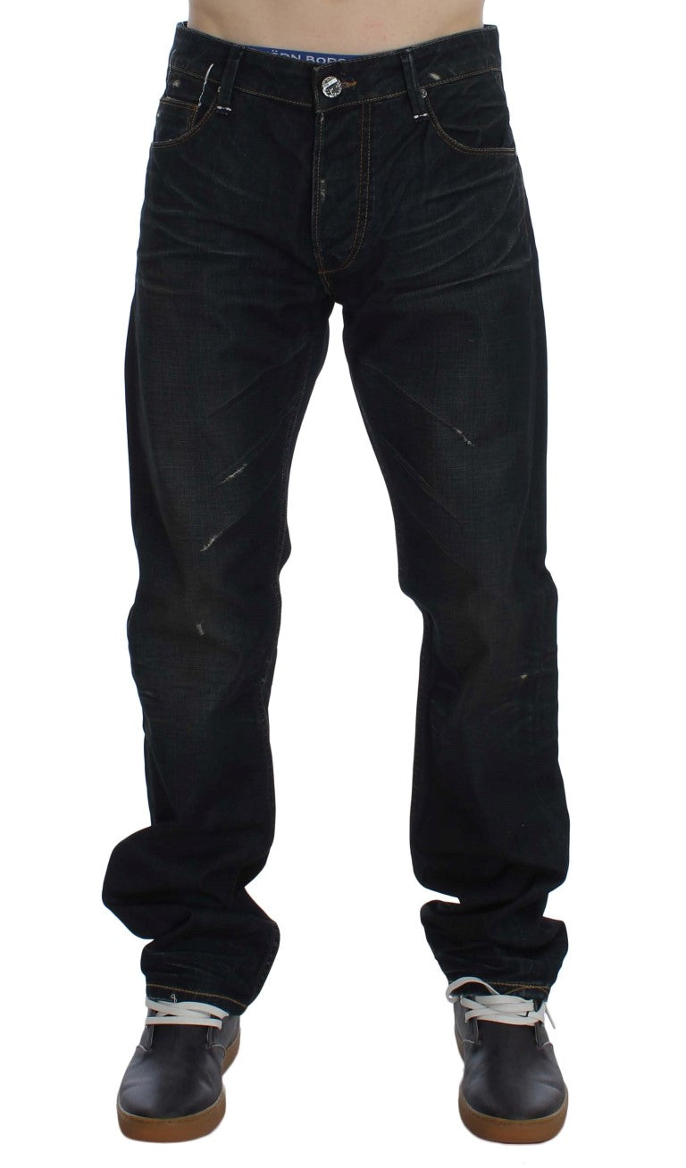Acht Blue Wash Cotton Denim Straight Fit Jeans | Regal Royce