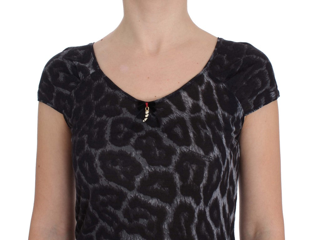 Cavalli Gray Leopard Modal T-Shirt Blouse Top | Regal Royce