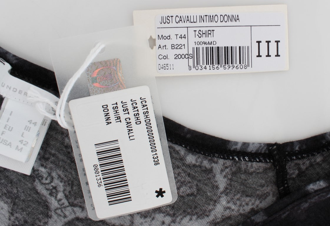 Cavalli Gray Leopard Modal T-Shirt Blouse Top | Regal Royce