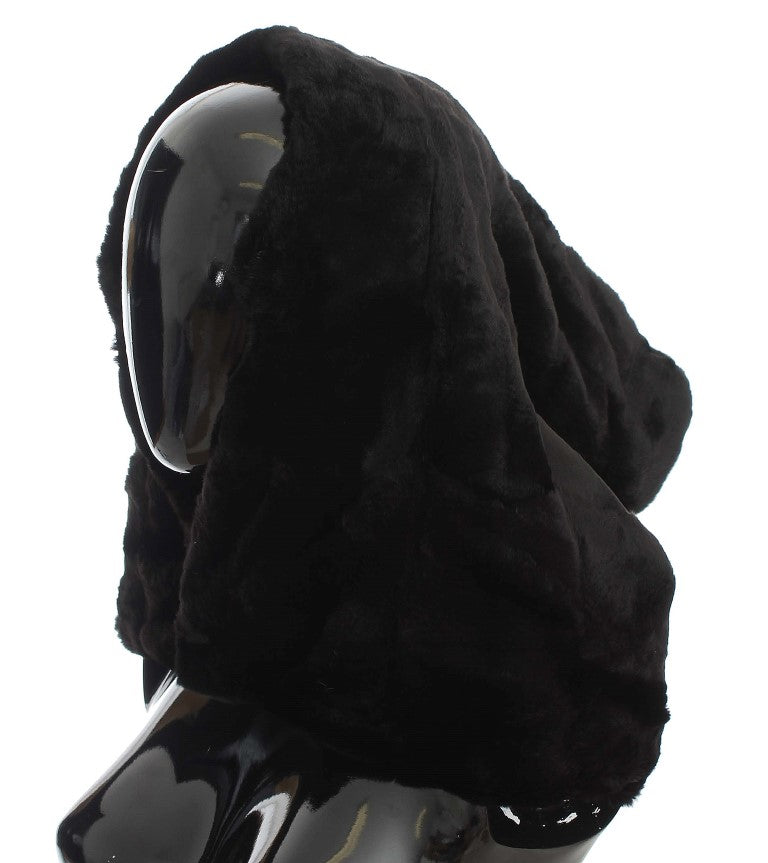Dolce & Gabbana Black Weasel Fur Crochet Hood Scarf Hat | Regal Royce