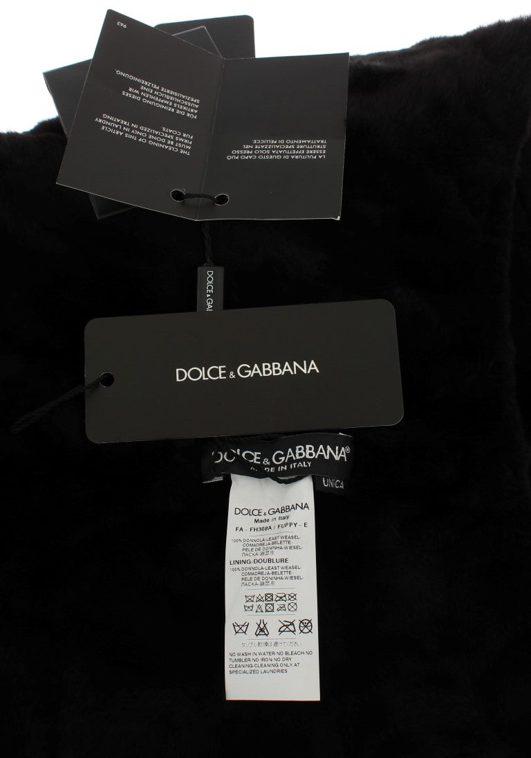 Dolce & Gabbana Black Weasel Fur Crochet Hood Scarf Hat | Regal Royce