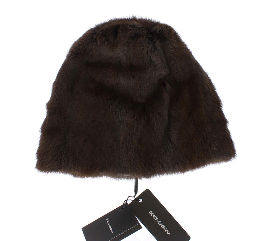 Dolce & Gabbana Brown Weasel Fur Womens Cashmere Hat Beanie | Regal Royce