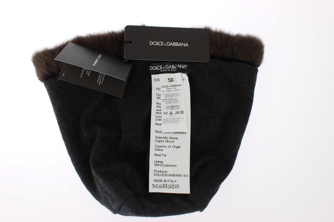 Dolce & Gabbana Brown Weasel Fur Womens Cashmere Hat Beanie | Regal Royce