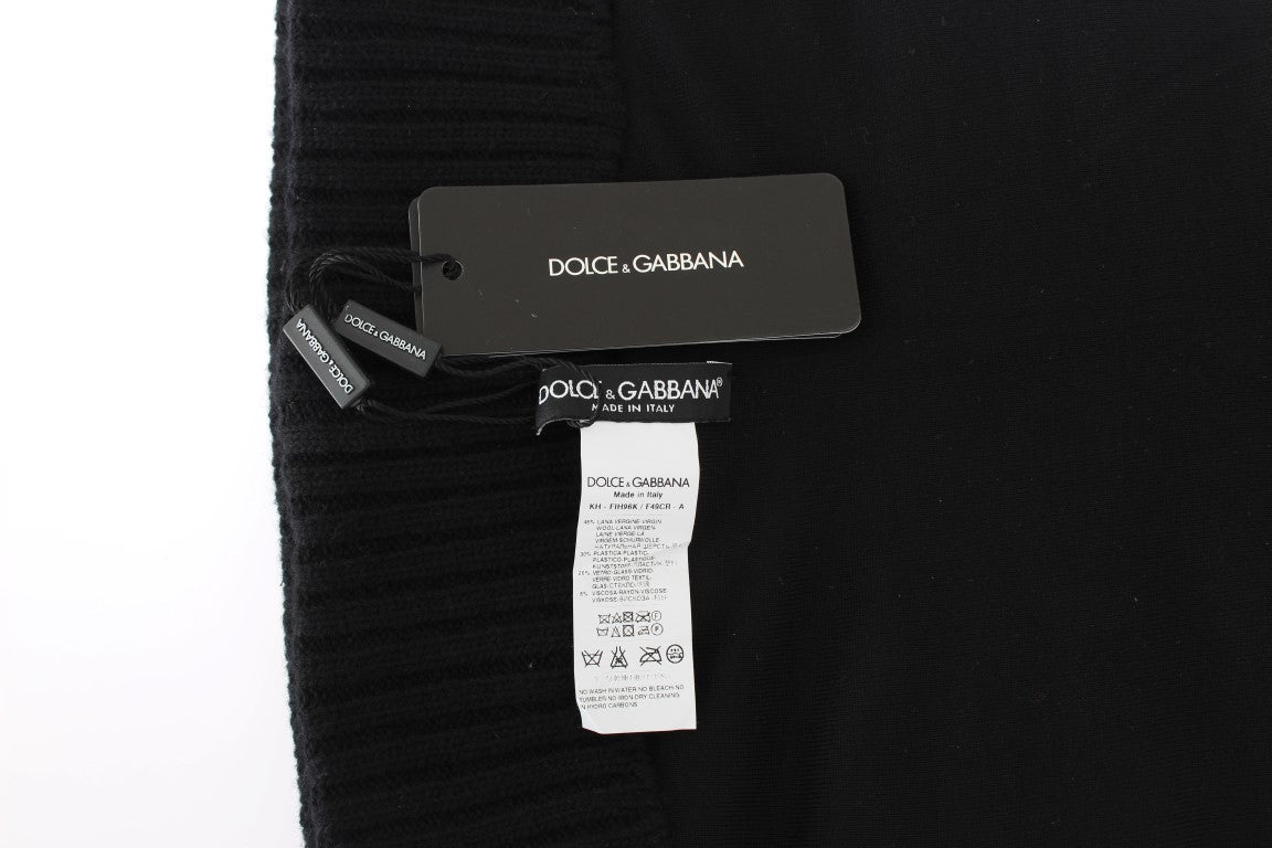 Dolce & Gabbana Black Knitted Sequin Hood Scarf Hat | Regal Royce