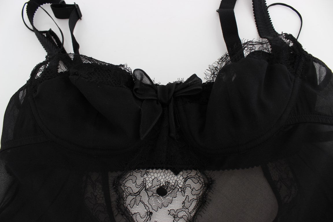 Dolce & Gabbana Black Silk Floral Lace Lingerie Top | Regal Royce