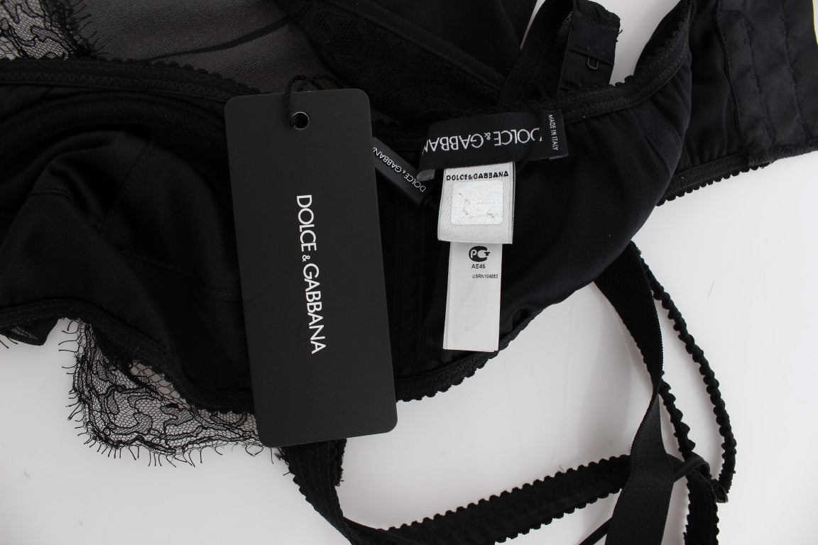 Dolce & Gabbana Black Silk Floral Lace Lingerie Top | Regal Royce