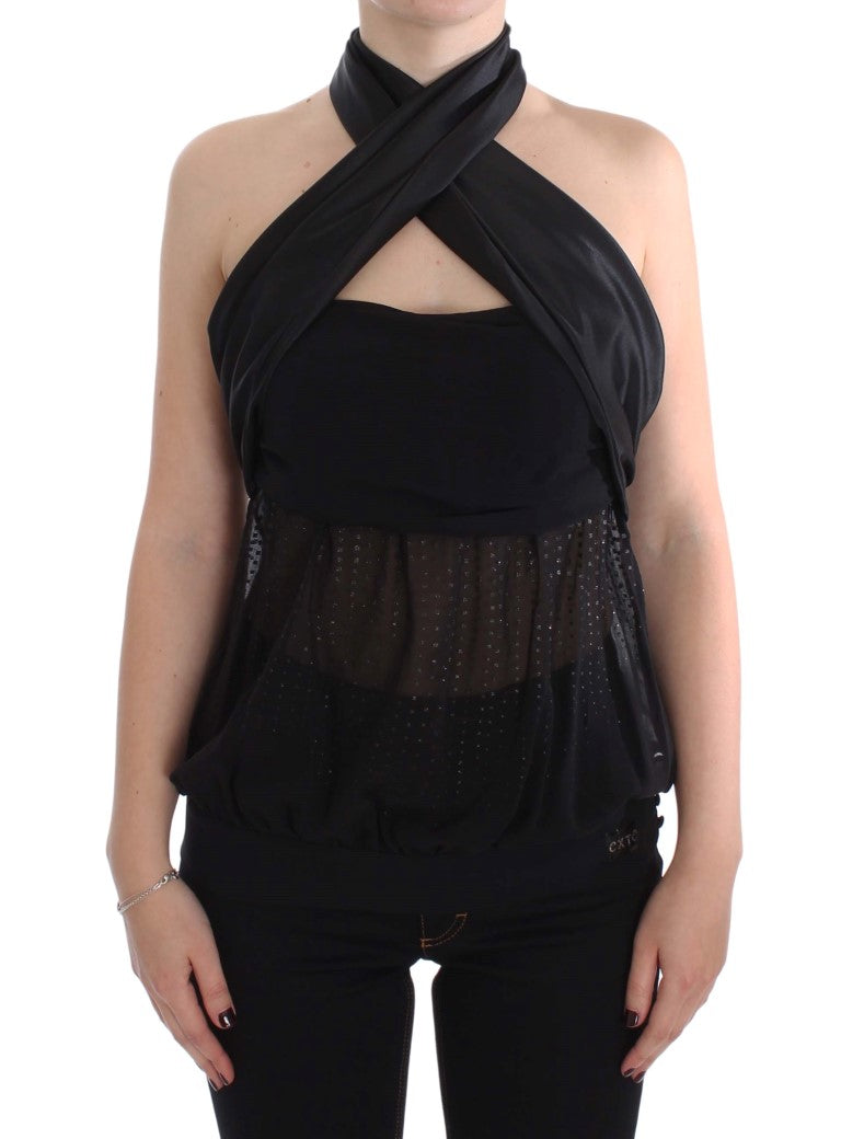 Exte Black Neck Wrap Top Blouse | Regal Royce