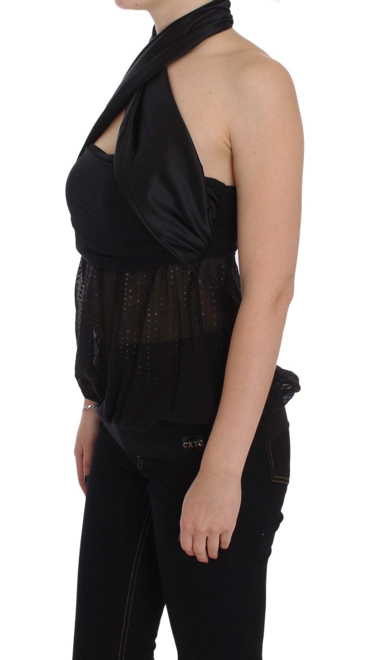 Exte Black Neck Wrap Top Blouse | Regal Royce