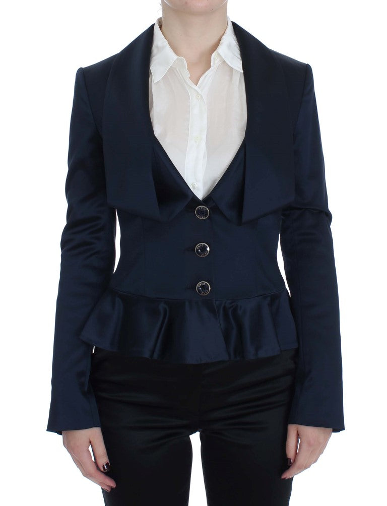 Exte Blue Three Button Single Breasted Blazer Jacket | Regal Royce