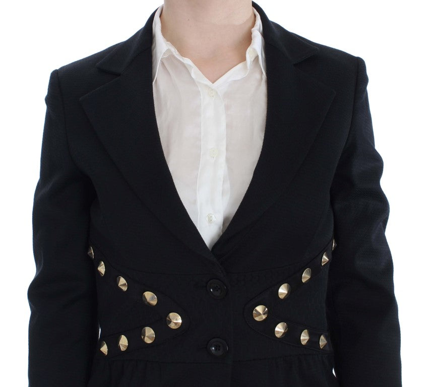 Exte Black Cotton Stretch Gold Studded Blazer Jacket | Regal Royce