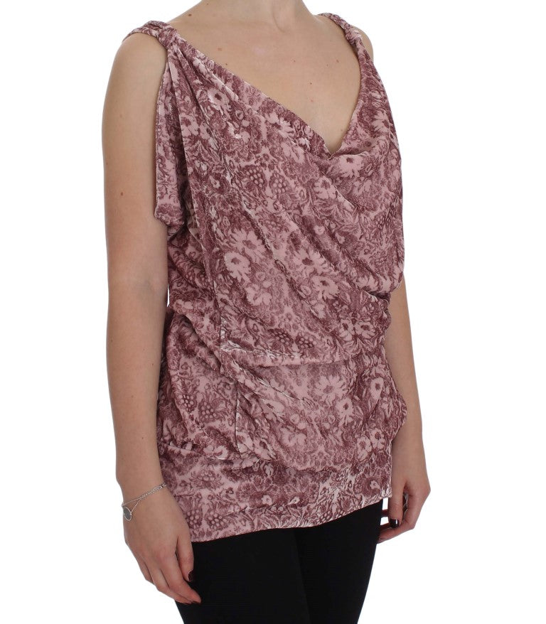 Exte Pink Floral Print Viscose Silk Blouse Top | Regal Royce