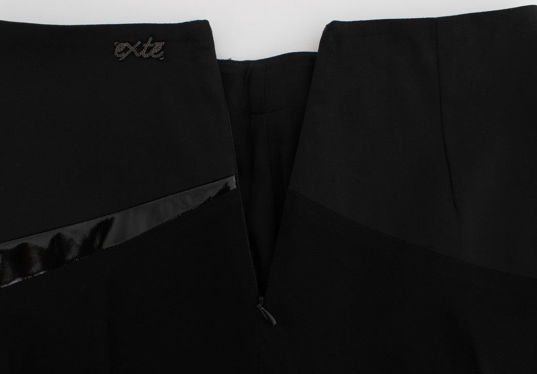 Exte Black Blue Cotton Stretch Straight Skirt | Regal Royce