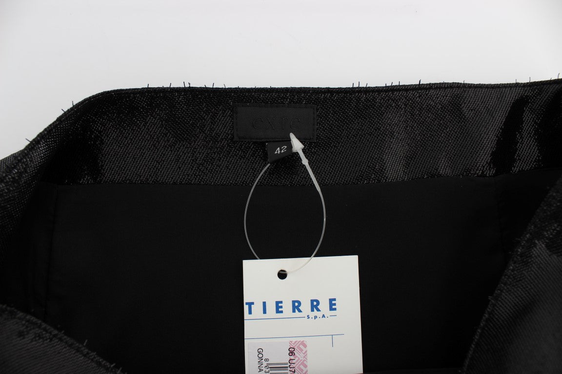 Exte Black Wool Silk Above Knee Straight Skirt | Regal Royce