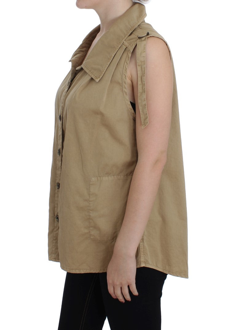 PLEIN SUD Beige Cotton Sleeveless Shirt | Regal Royce