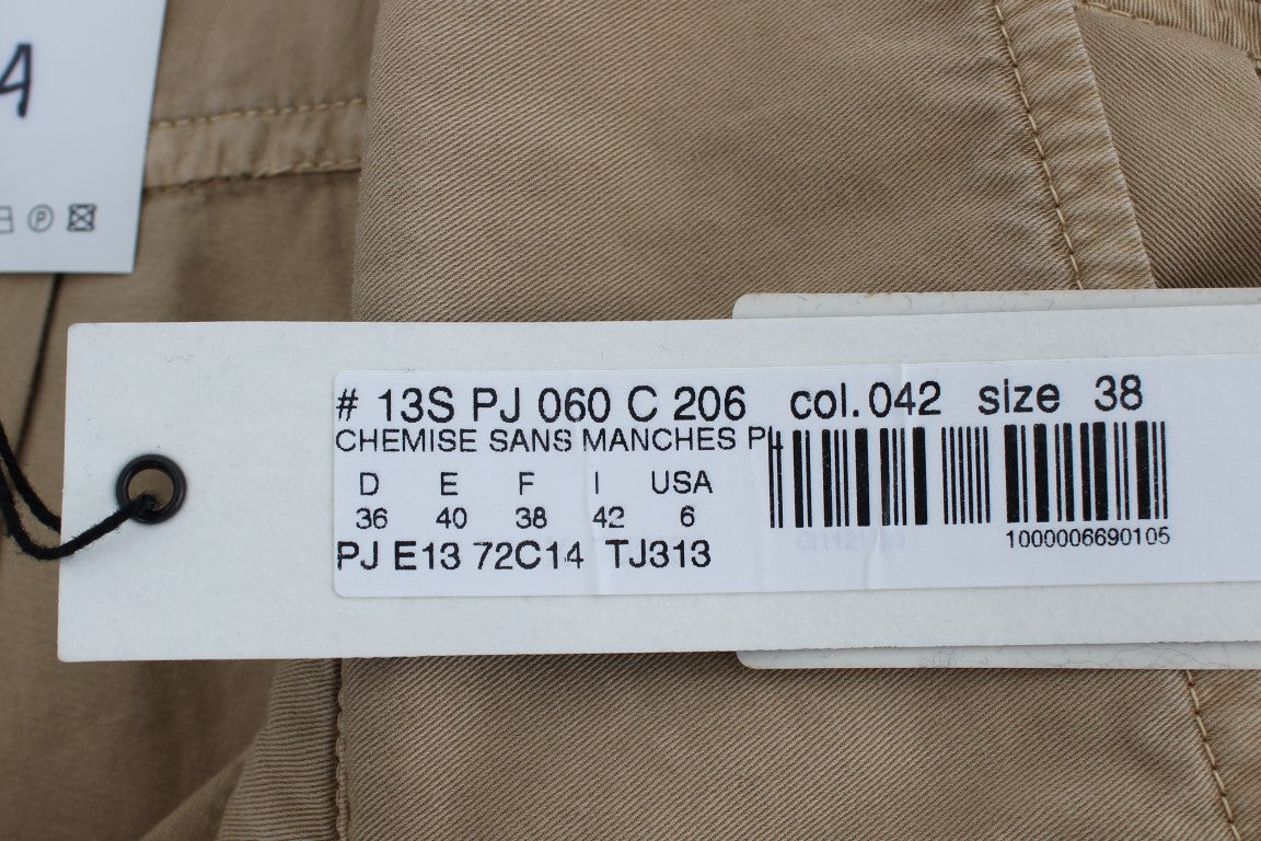 PLEIN SUD Beige Cotton Sleeveless Shirt | Regal Royce