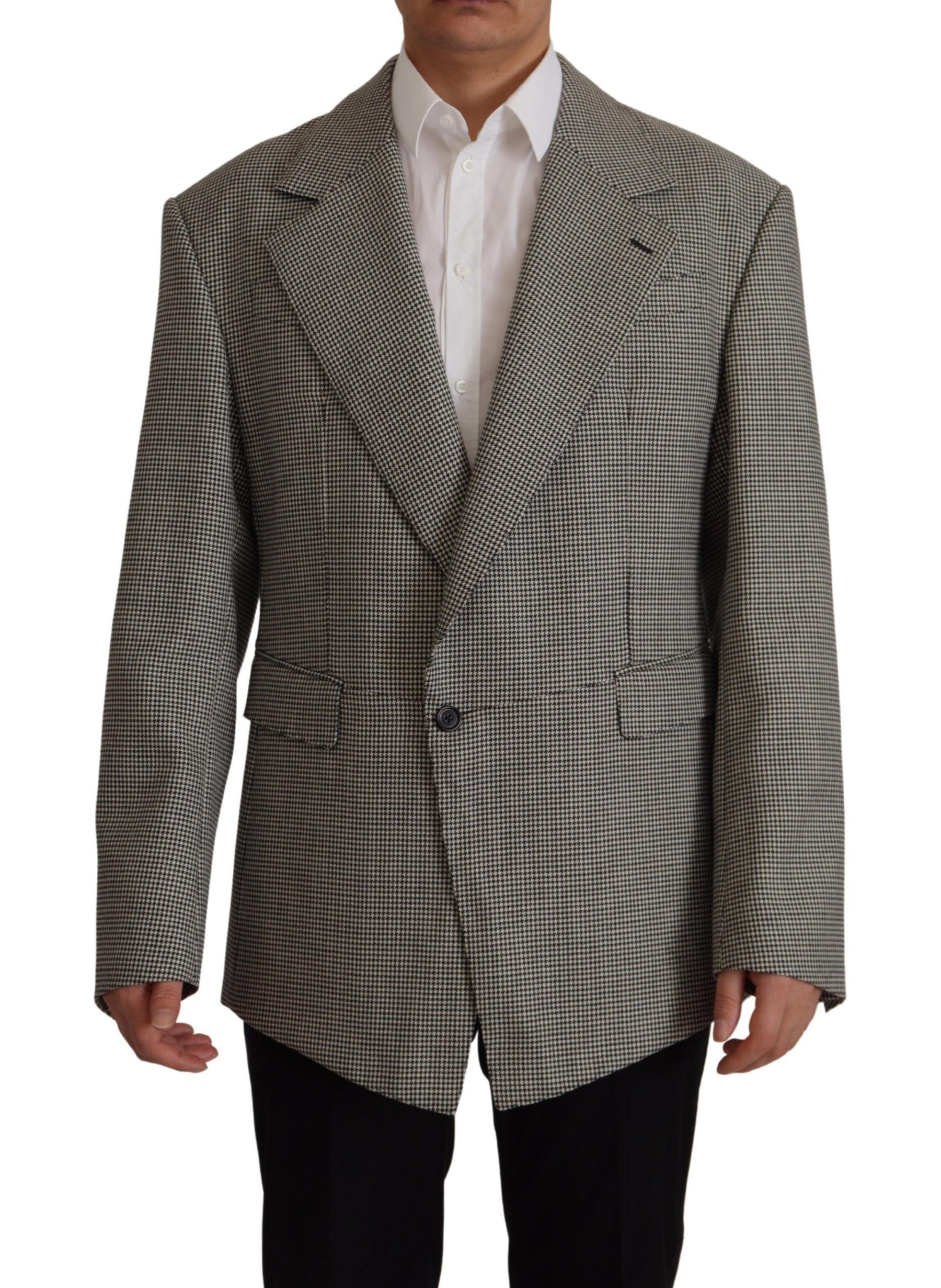 Dolce & Gabbana Gray Checkered Single Breasted Jacket Blazer | Regal Royce