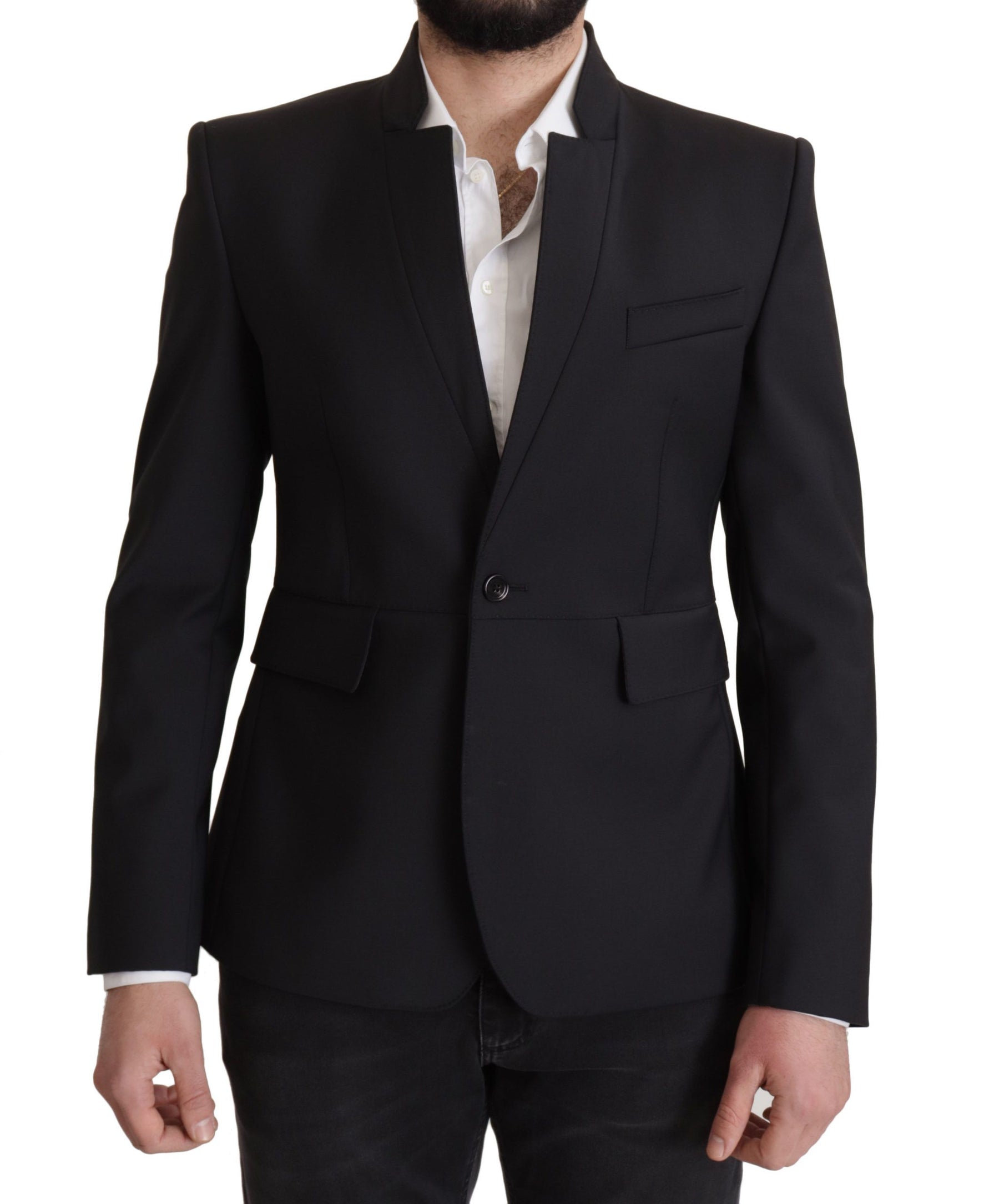 Dolce & Gabbana Black Wool Single Breasted Coat Men Blazer | Regal Royce