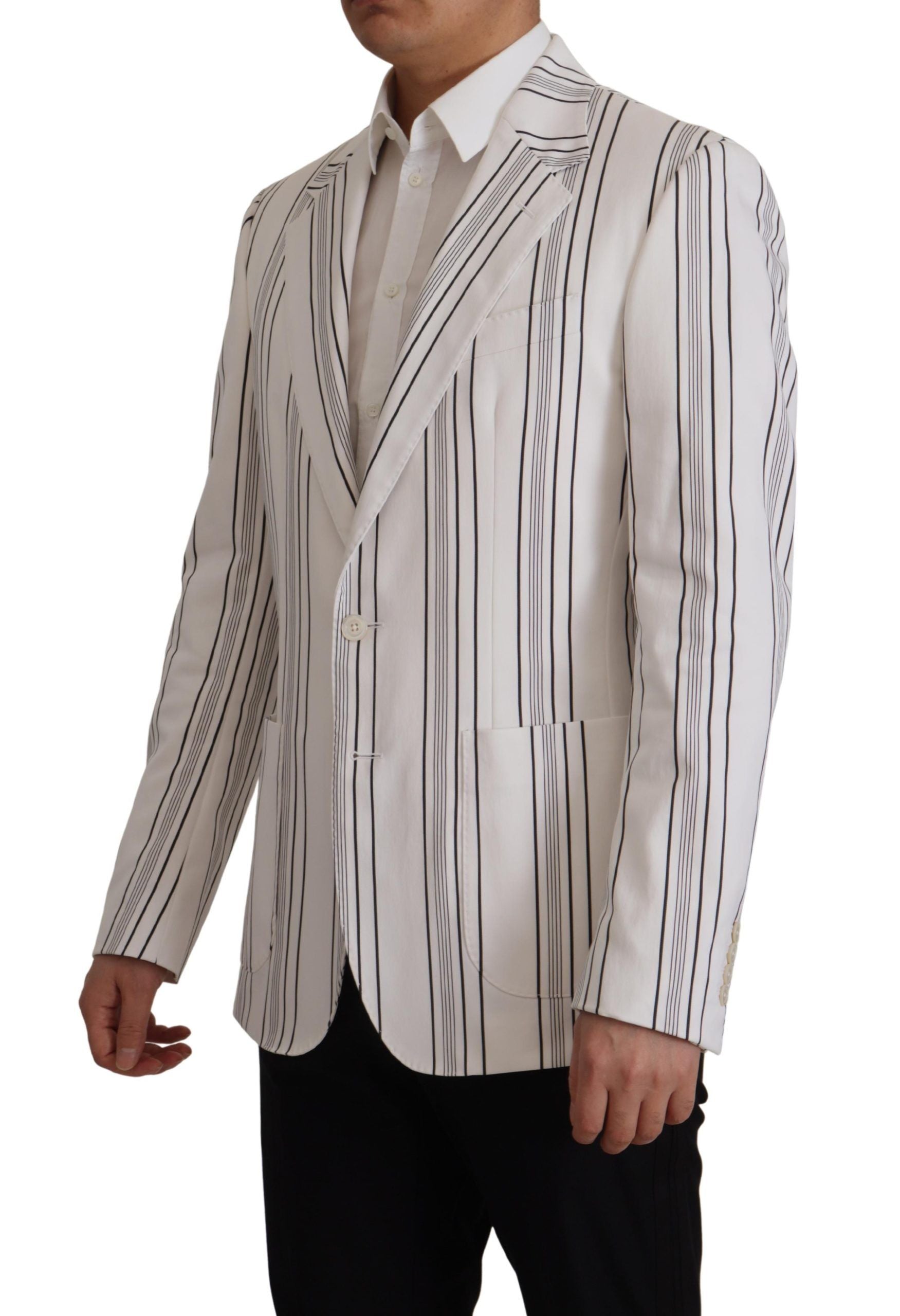 Dolce & Gabbana White Stripes Cotton Single Breasted Blazer | Regal Royce
