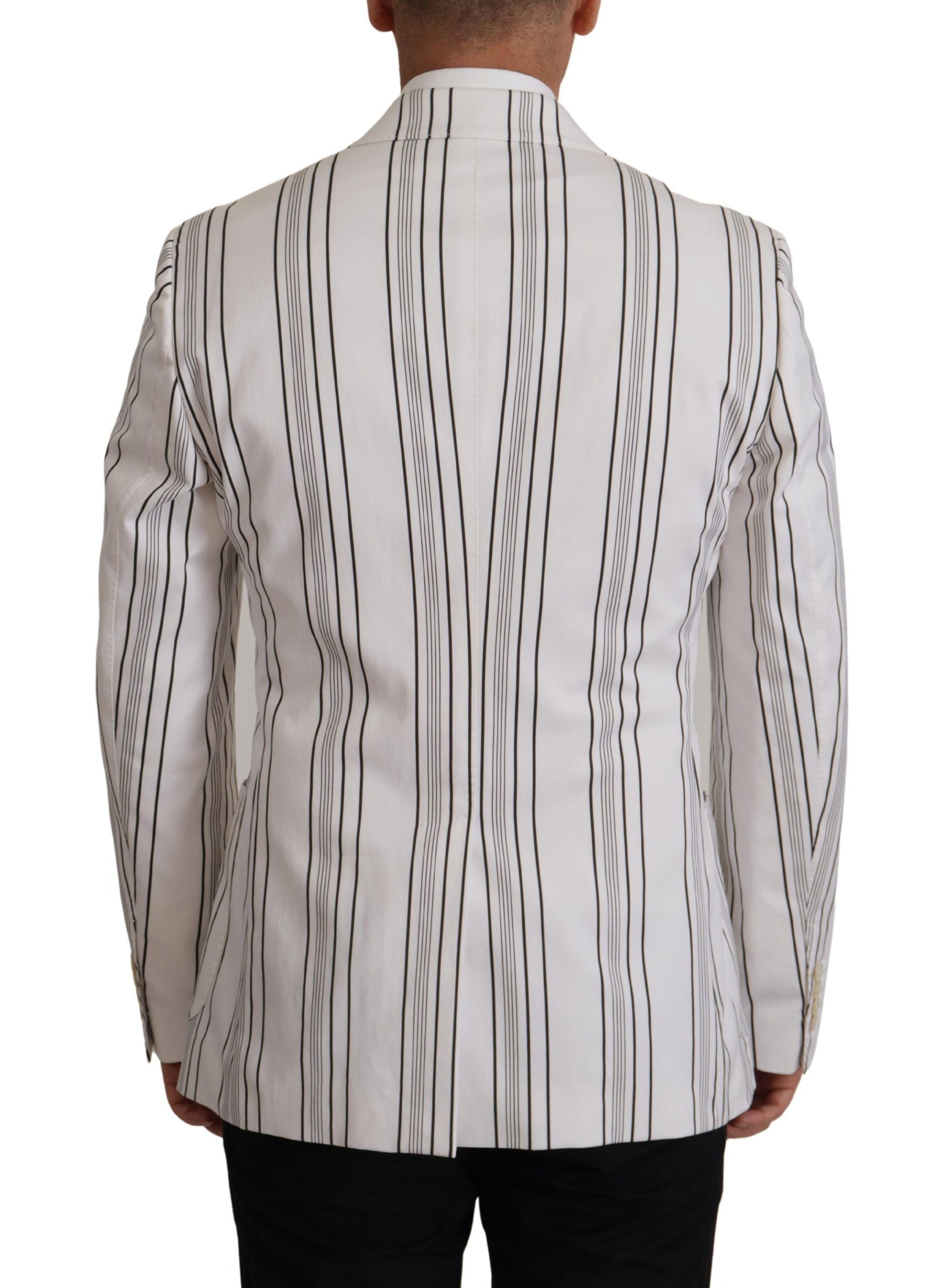 Dolce & Gabbana White Stripes Cotton Single Breasted Blazer | Regal Royce
