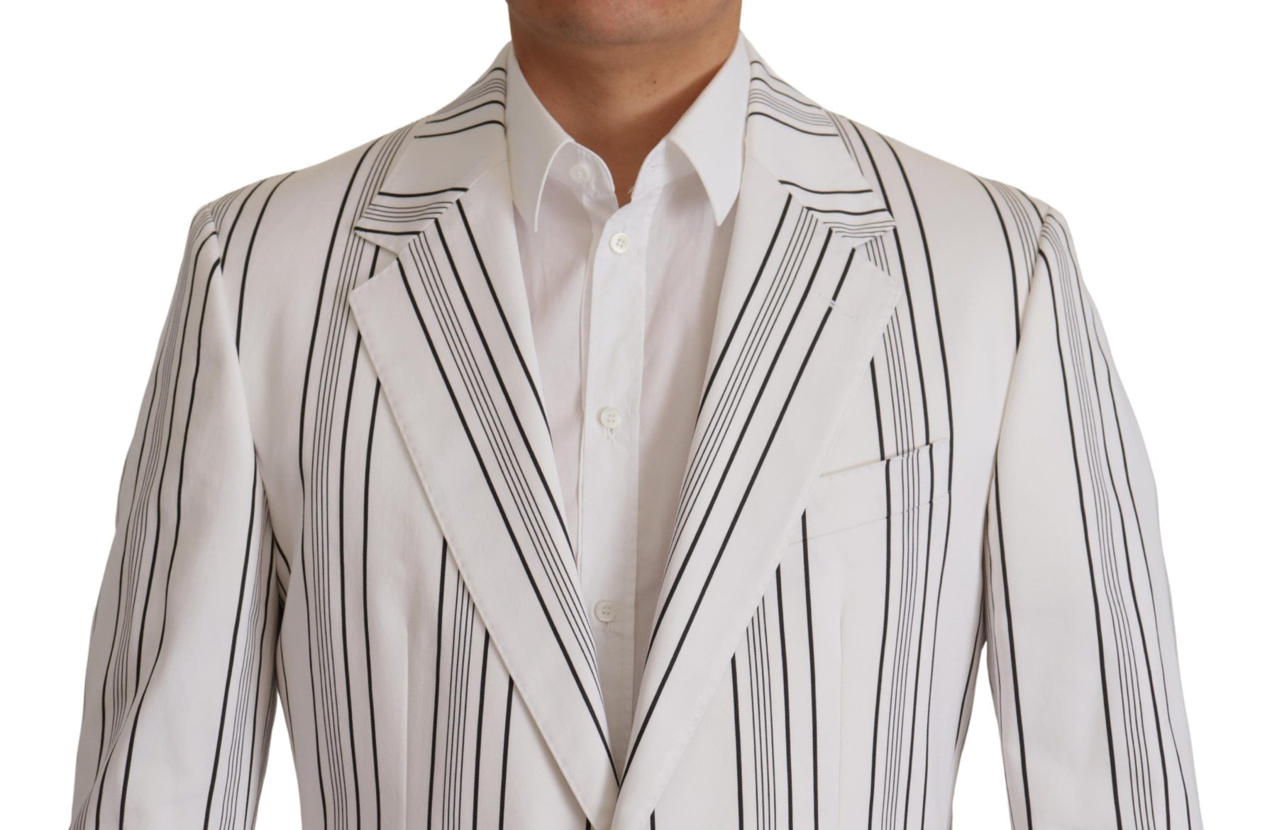 Dolce & Gabbana White Stripes Cotton Single Breasted Blazer | Regal Royce