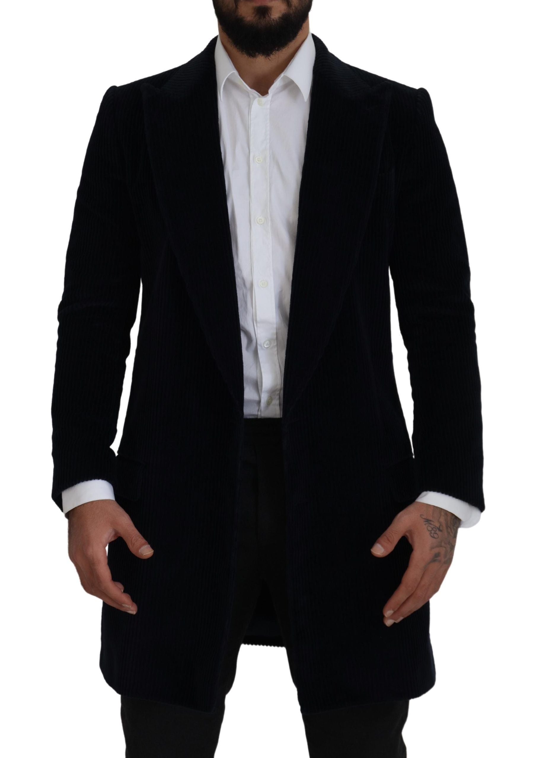 Dolce & Gabbana Black Cotton Cardigan Long Coat Men Jacket | Regal Royce