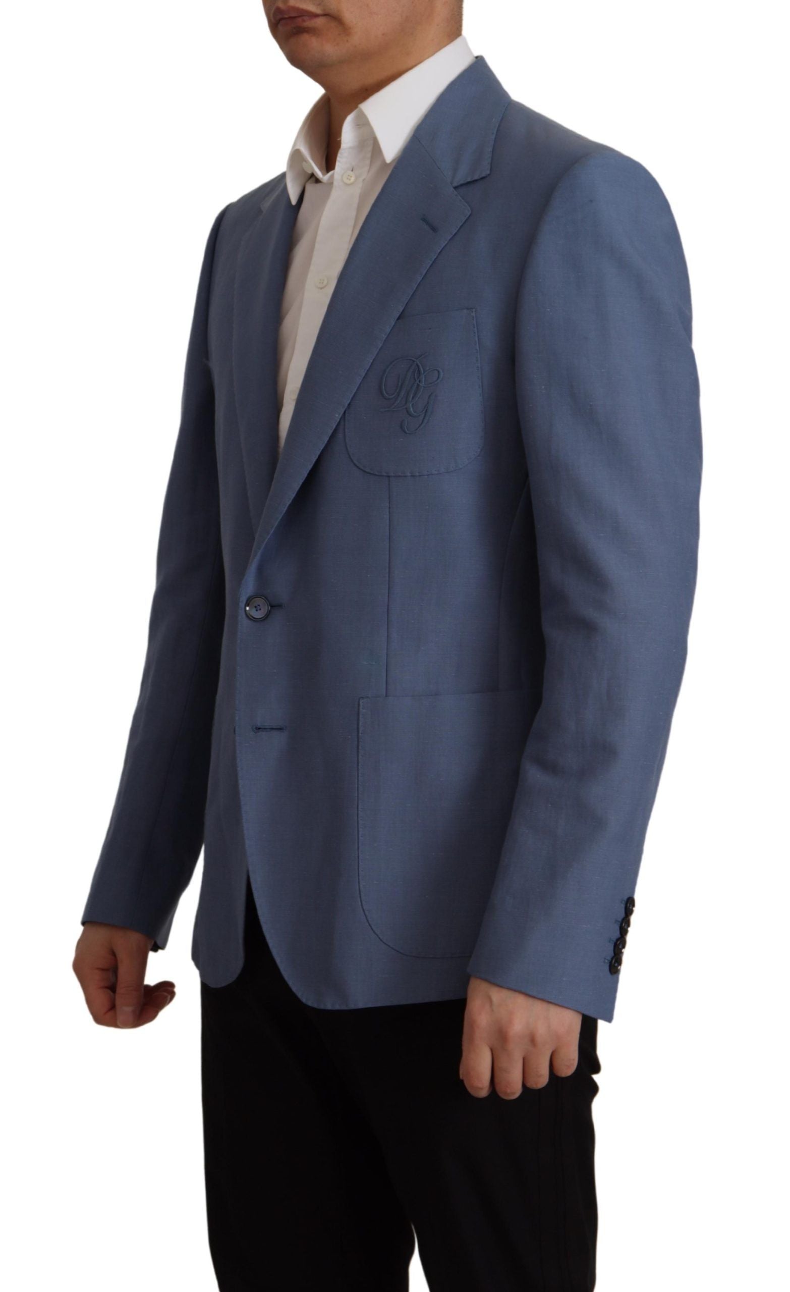 Dolce & Gabbana Blue Single Breasted Logo Blazer Jacket | Regal Royce