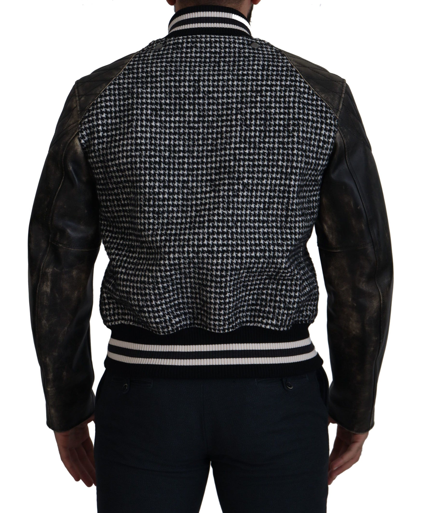 Dolce & Gabbana Black Houndstooth Polyester Bomber Jacket | Regal Royce
