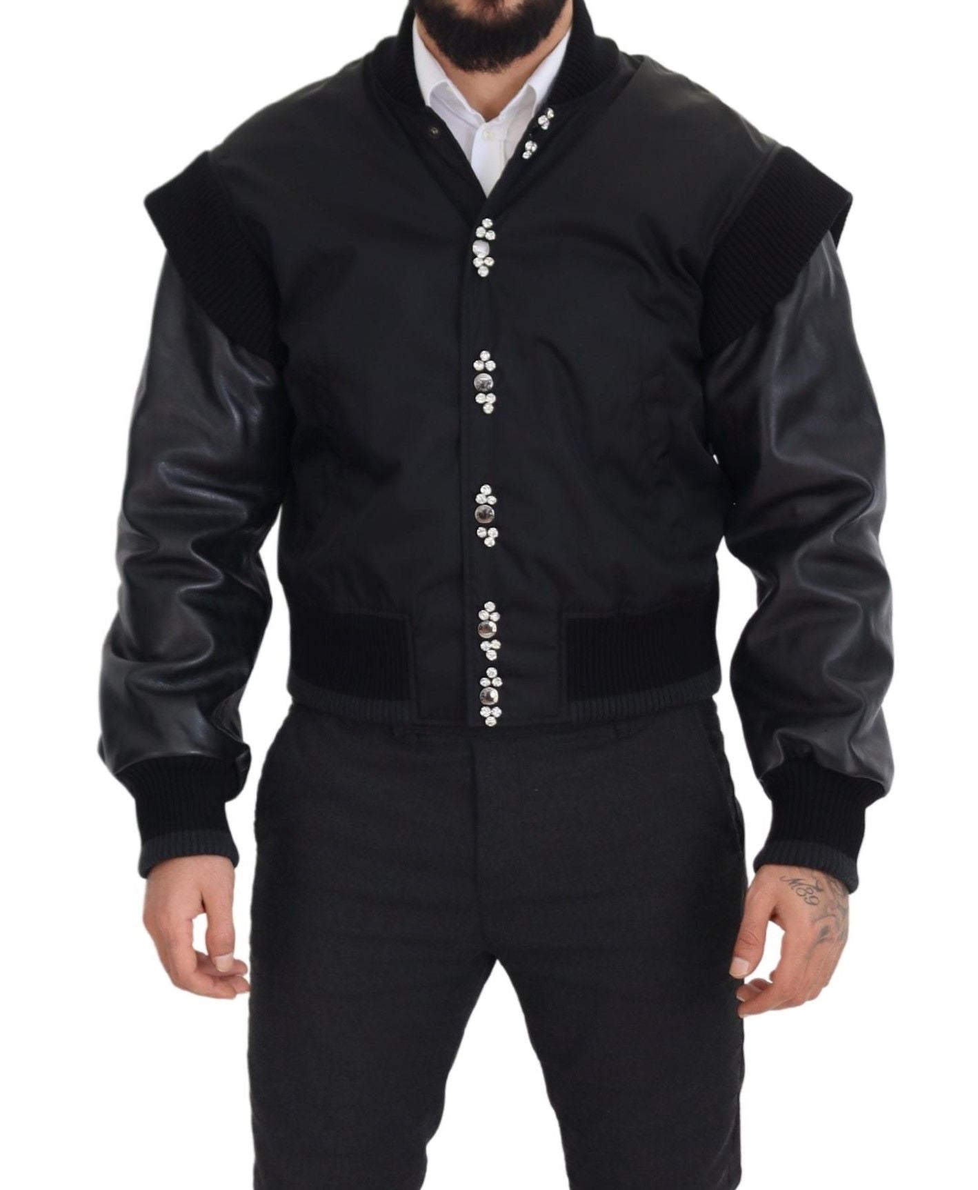 Dolce & Gabbana Black Nylon Crystals Coat Buttons Jacket | Regal Royce