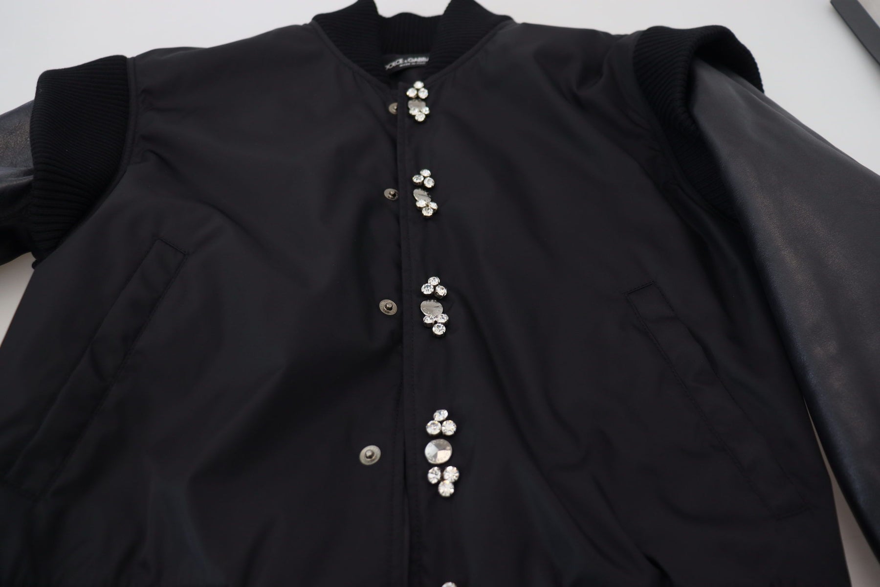 Dolce & Gabbana Black Nylon Crystals Coat Buttons Jacket | Regal Royce