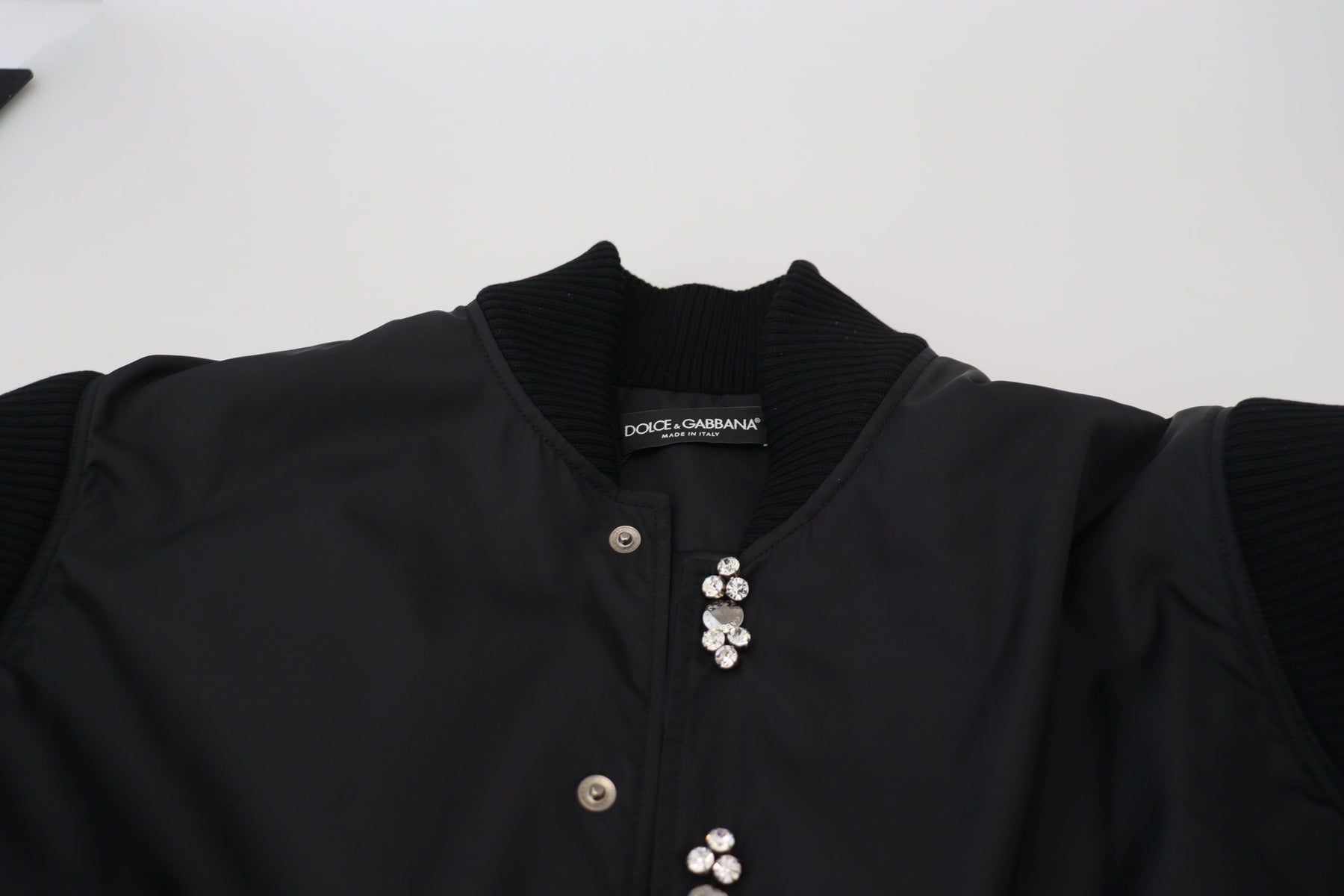 Dolce & Gabbana Black Nylon Crystals Coat Buttons Jacket | Regal Royce