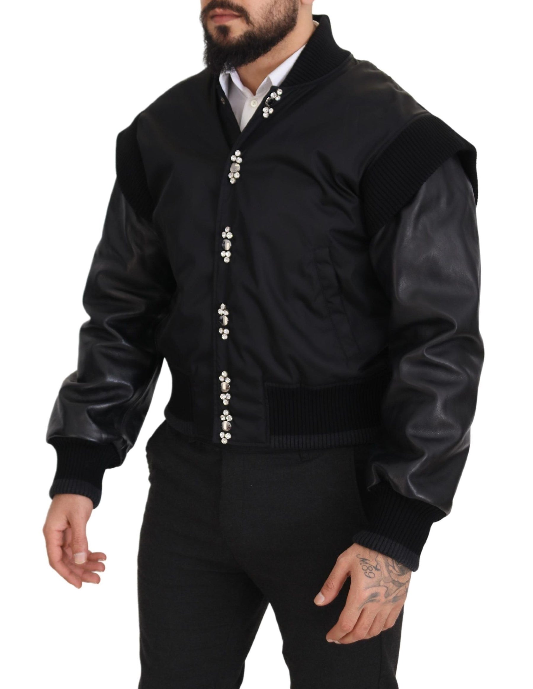Dolce & Gabbana Black Nylon Crystals Coat Buttons Jacket | Regal Royce