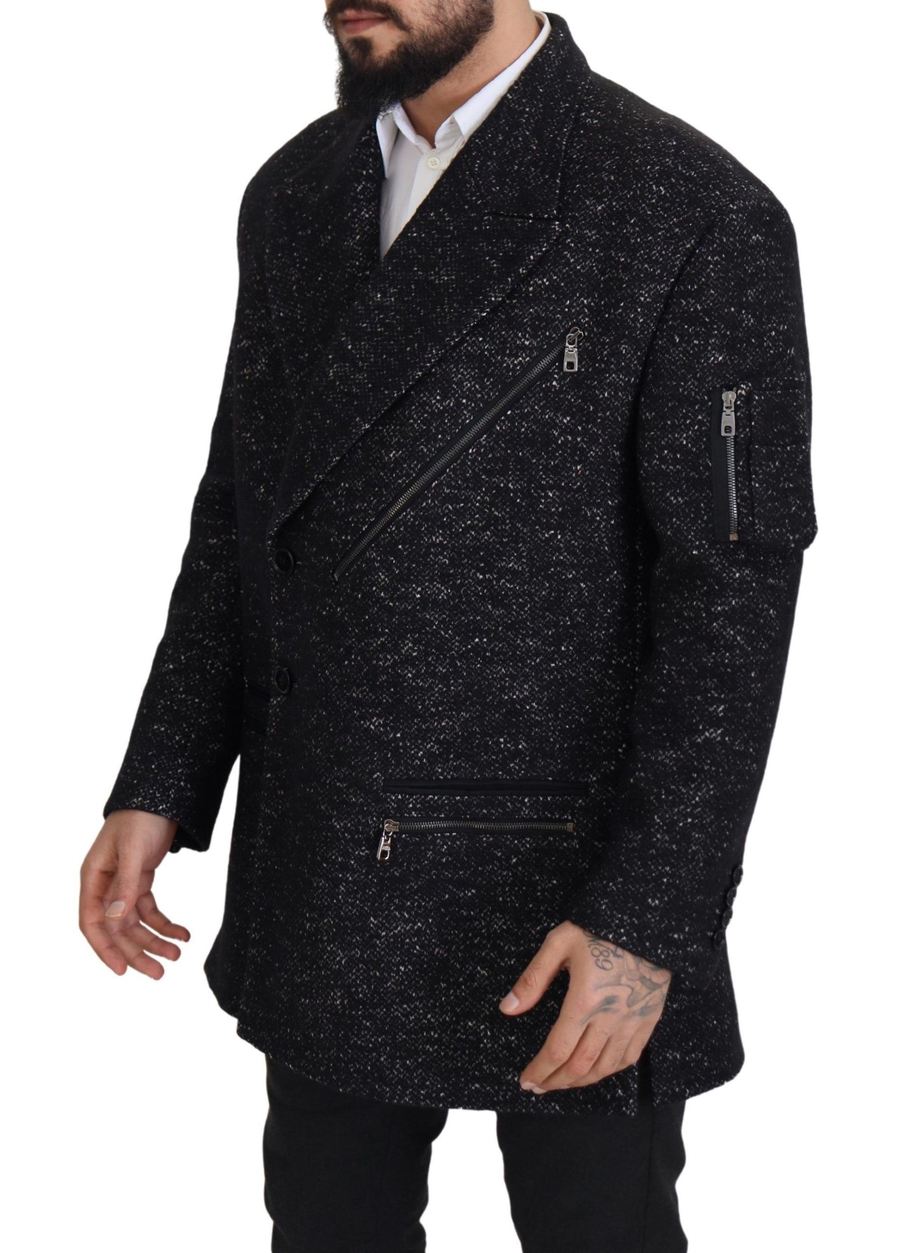 Dolce & Gabbana Black Wool Double Breasted Coat Men Jacket | Regal Royce