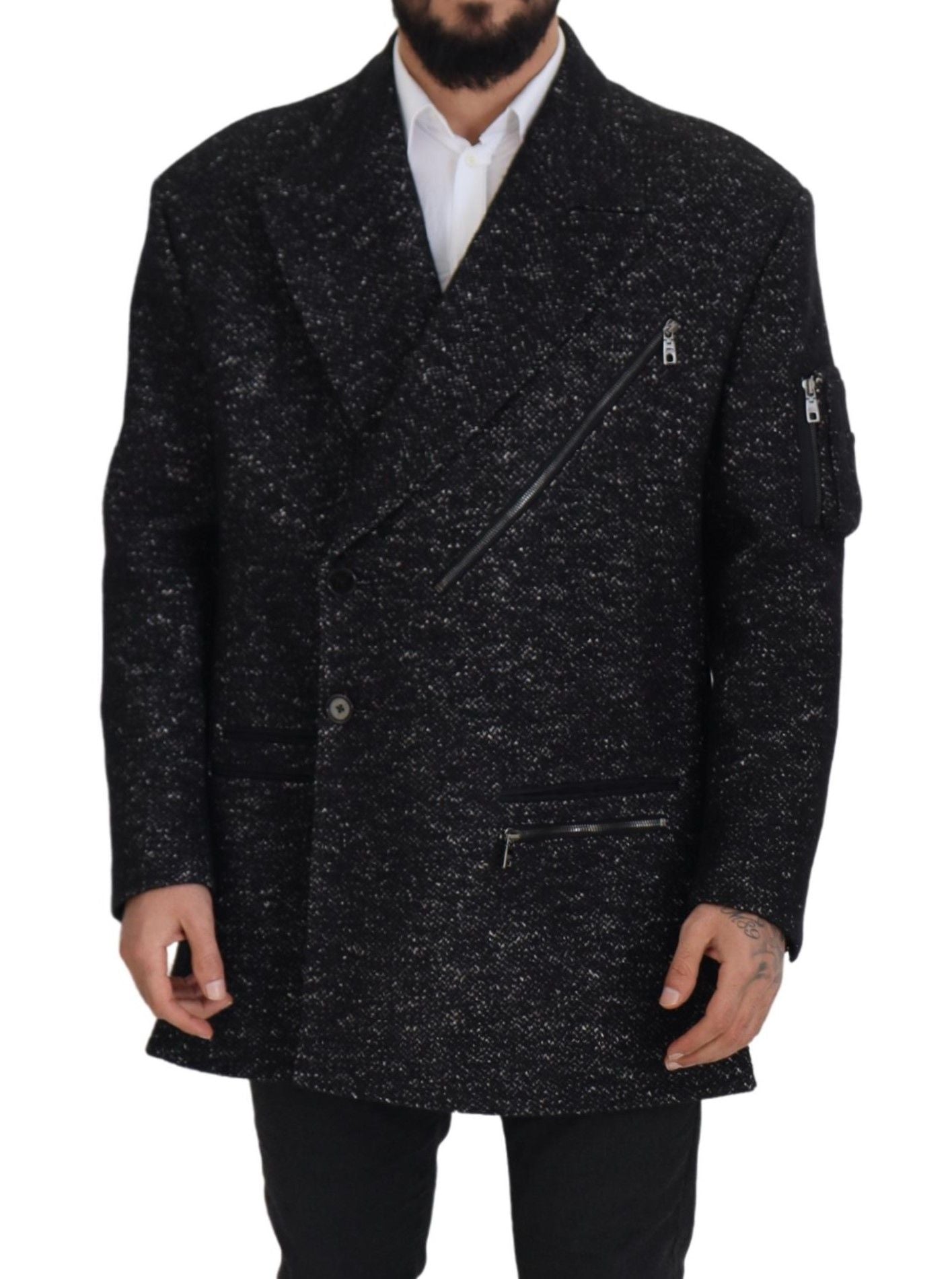 Dolce & Gabbana Black Wool Double Breasted Coat Men Jacket | Regal Royce