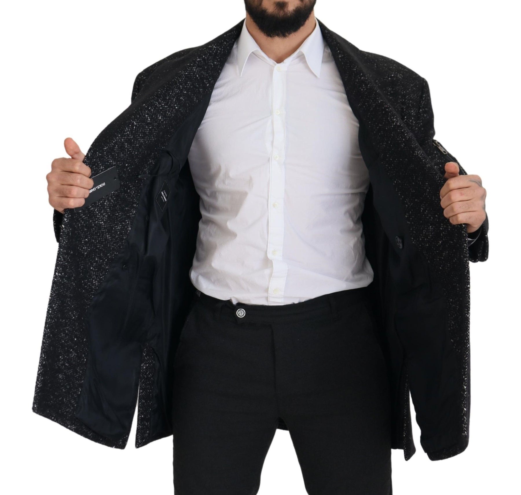 Dolce & Gabbana Black Wool Double Breasted Coat Men Jacket | Regal Royce