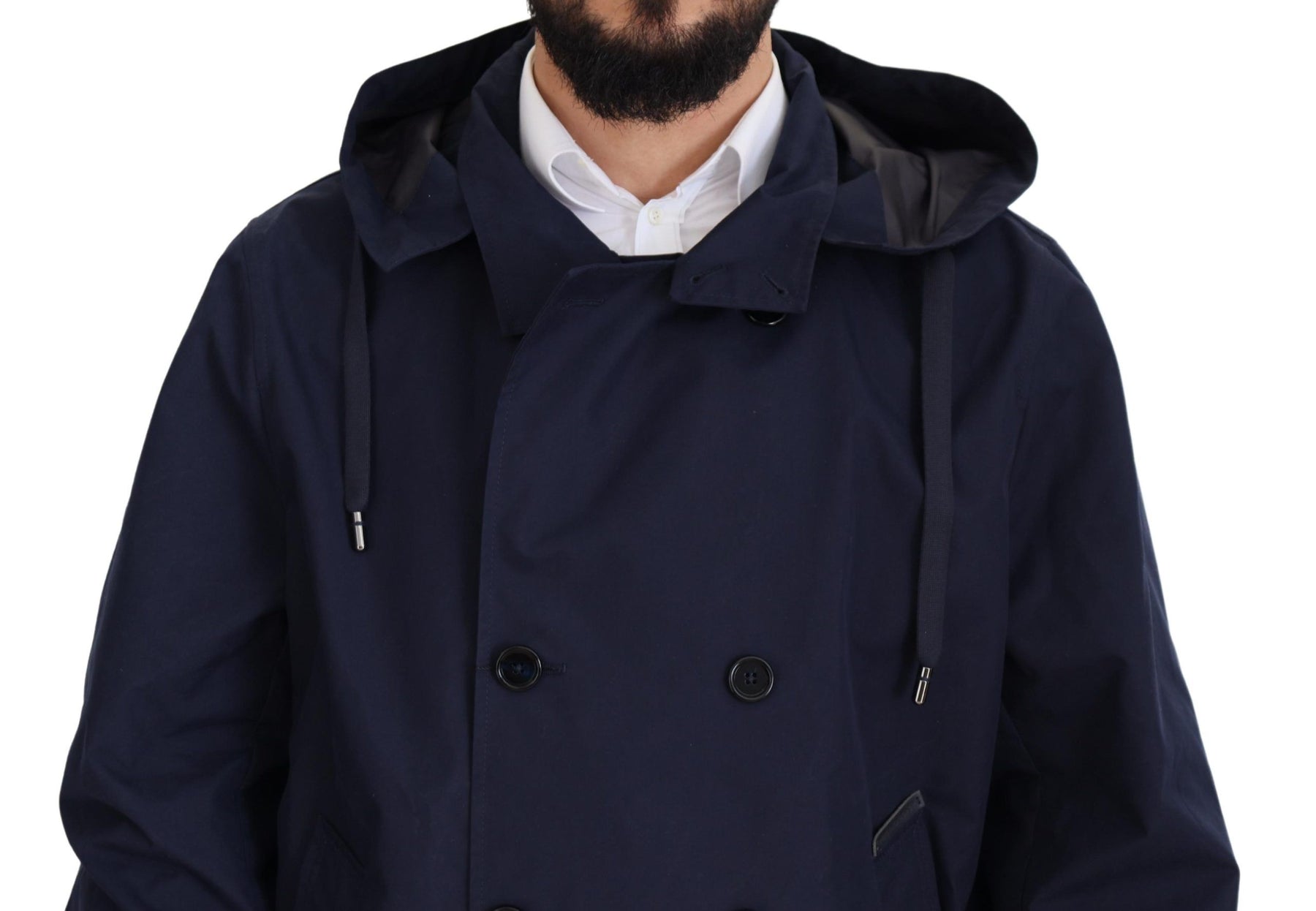 Dolce & Gabbana Blue Hooded Double Breasted Coat Jacket | Regal Royce