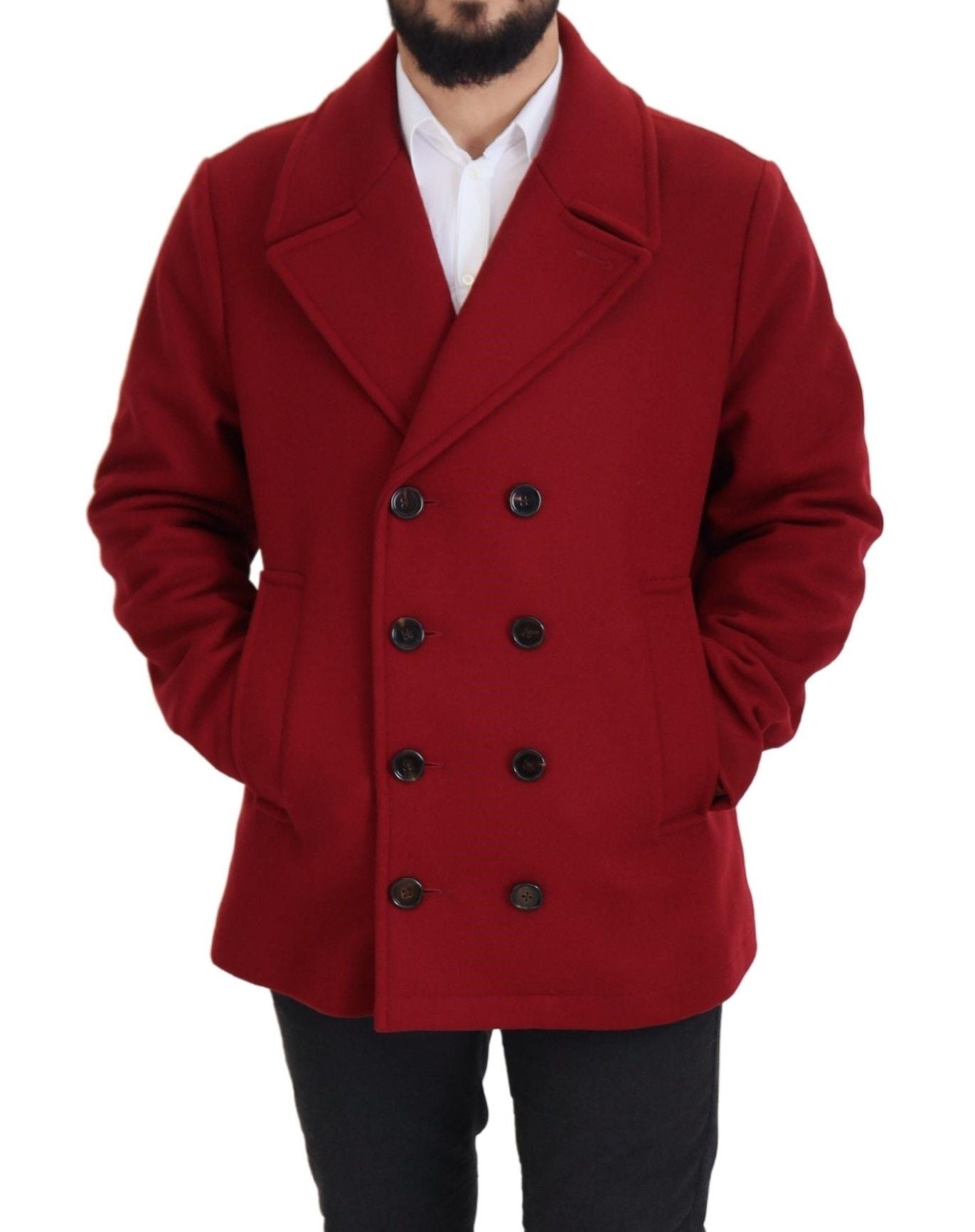 Dolce & Gabbana Red Wool Double Breasted Coat Jacket | Regal Royce