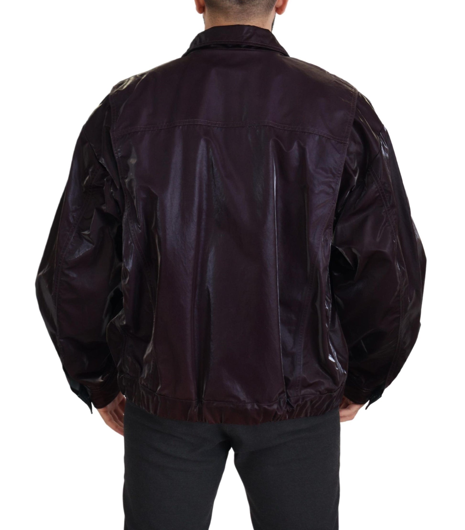 Dolce & Gabbana Bordeaux Nylon Collared Men Coat Jacket